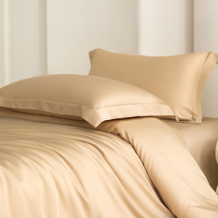 91家纺网 家纺一手货源 找家纺 禧澜庭 2026新款纯色夏季凉感天丝四件套莱赛尔纤维冰丝四件套 香香槟