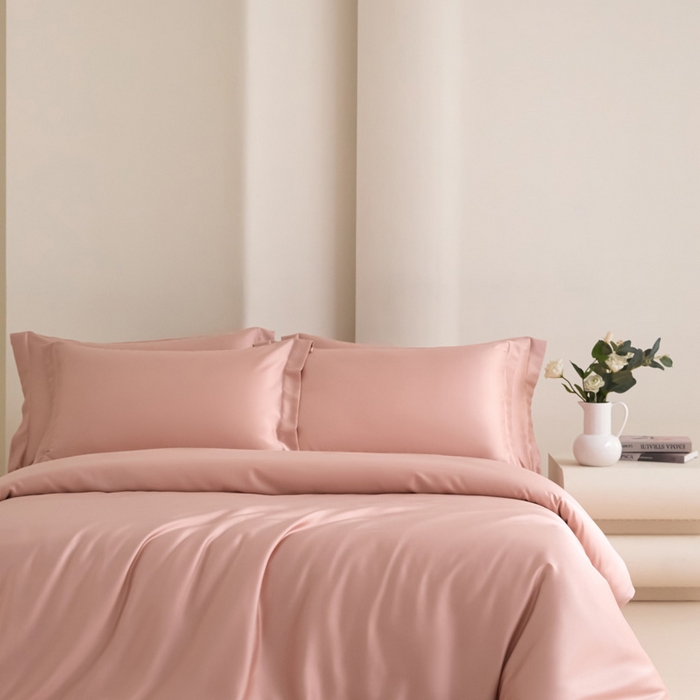 91家纺网 家纺一手货源 找家纺 禧澜庭 2026新款纯色夏季凉感天丝四件套莱赛尔纤维冰丝四件套 莲花粉