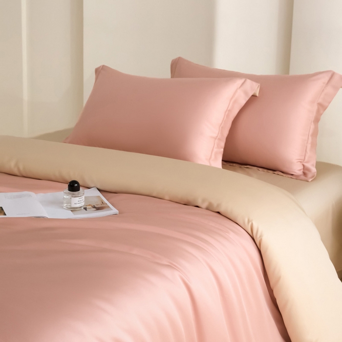 91家纺网 家纺一手货源 找家纺 禧澜庭 2026新款纯色夏季凉感天丝四件套莱赛尔纤维冰丝四件套 莲粉香槟