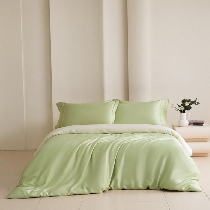 91家纺网 家纺一手货源 找家纺 禧澜庭 2026新款纯色夏季凉感天丝四件套莱赛尔纤维冰丝四件套 若草乳白