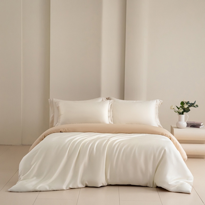 91家纺网 家纺一手货源 找家纺 禧澜庭 2026新款纯色夏季凉感天丝四件套莱赛尔纤维冰丝四件套 玉乳香槟