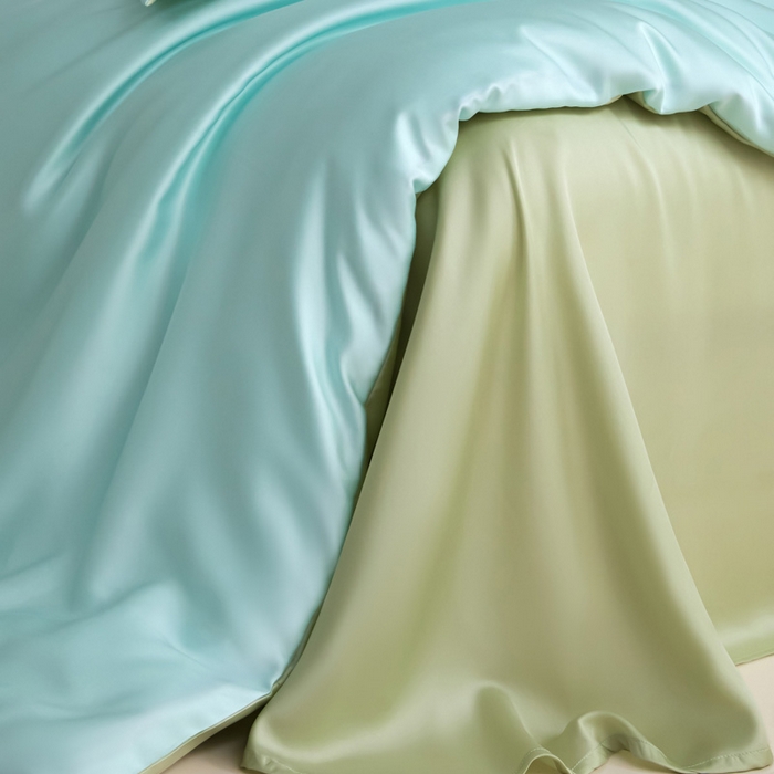 91家纺网 家纺一手货源 找家纺 禧澜庭 2026新款纯色夏季凉感天丝四件套莱赛尔纤维冰丝四件套 云蓝若草