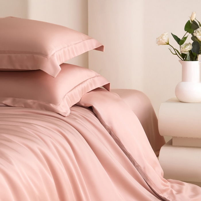 91家纺网 家纺一手货源 找家纺 禧澜庭 2026新款纯色夏季凉感天丝四件套莱赛尔纤维冰丝四件套 莲花粉