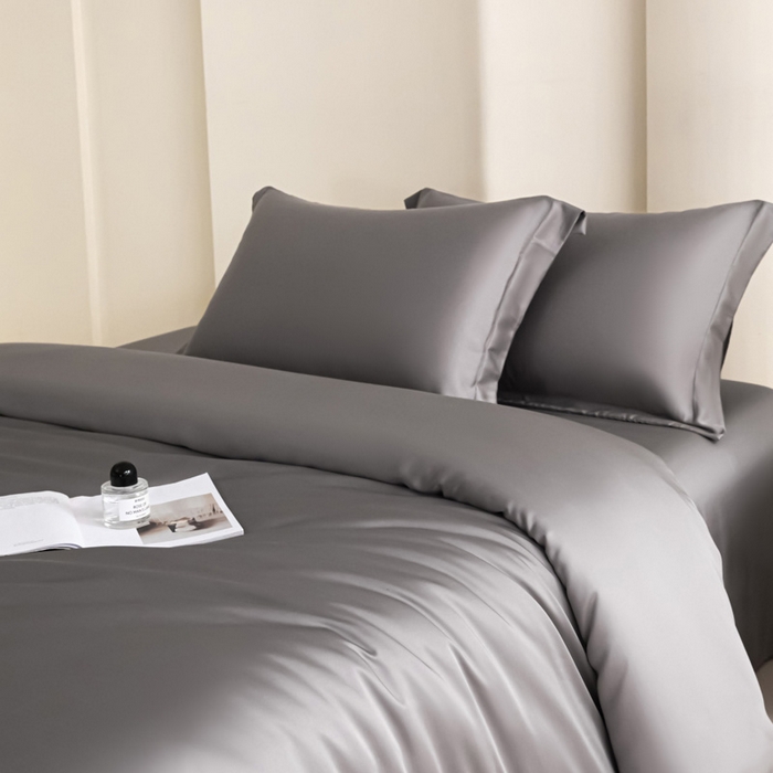 91家纺网 家纺一手货源 找家纺 禧澜庭 2026新款纯色夏季凉感天丝四件套莱赛尔纤维冰丝四件套 夏云灰