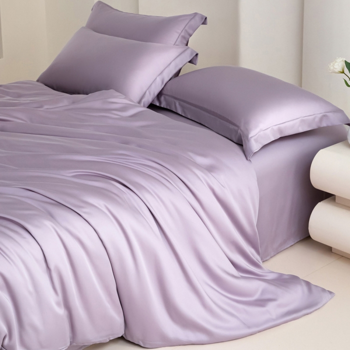 91家纺网 家纺一手货源 找家纺 禧澜庭 2026新款纯色夏季凉感天丝四件套莱赛尔纤维冰丝四件套 风信紫