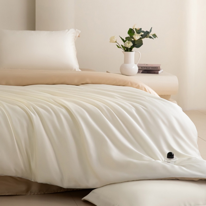 91家纺网 家纺一手货源 找家纺 禧澜庭 2026新款纯色夏季凉感天丝四件套莱赛尔纤维冰丝四件套 玉乳香槟