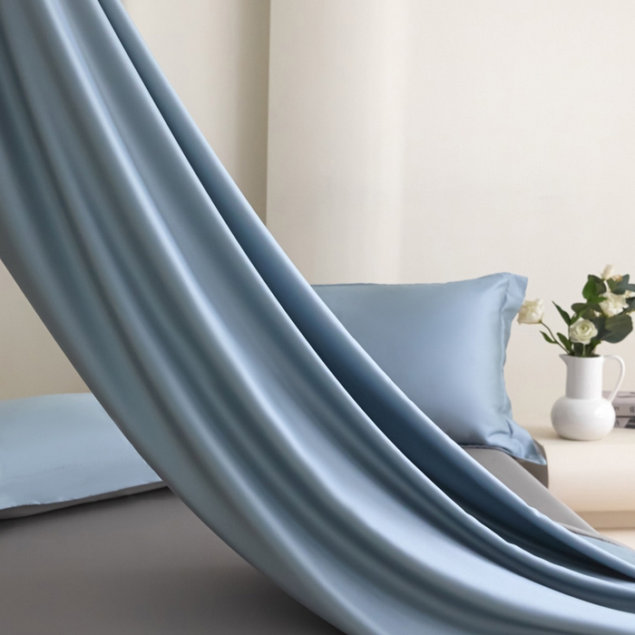 91家纺网 家纺一手货源 找家纺 禧澜庭 2026新款纯色夏季凉感天丝四件套莱赛尔纤维冰丝四件套 雅蓝云灰