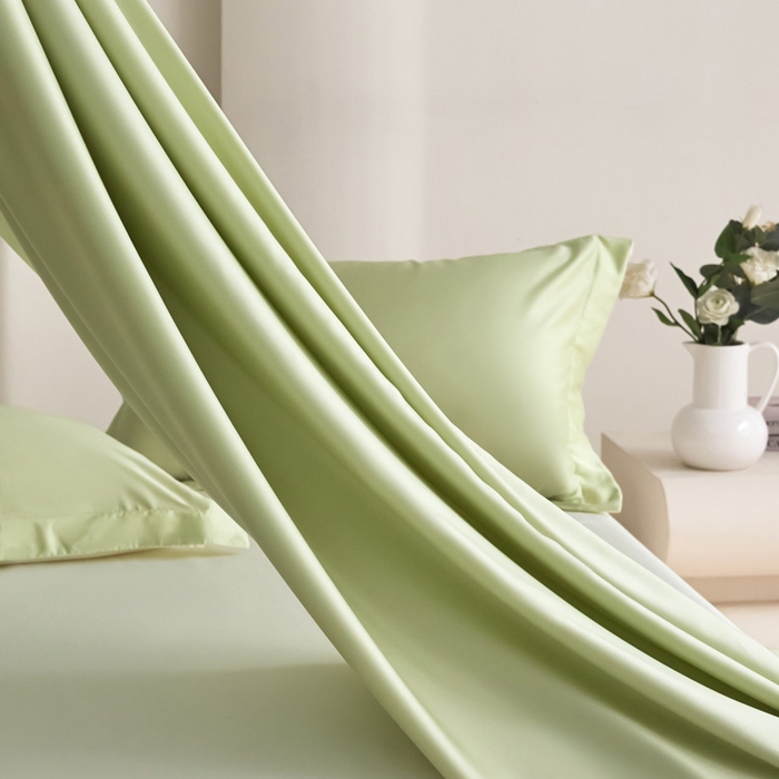 91家纺网 家纺一手货源 找家纺 禧澜庭 2026新款纯色夏季凉感天丝四件套莱赛尔纤维冰丝四件套 若草乳白