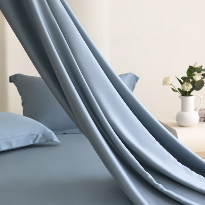 91家纺网 家纺一手货源 找家纺 禧澜庭 2026新款纯色夏季凉感天丝四件套莱赛尔纤维冰丝四件套 静雅蓝