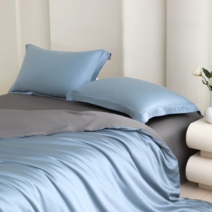 91家纺网 家纺一手货源 找家纺 禧澜庭 2026新款纯色夏季凉感天丝四件套莱赛尔纤维冰丝四件套 雅蓝云灰