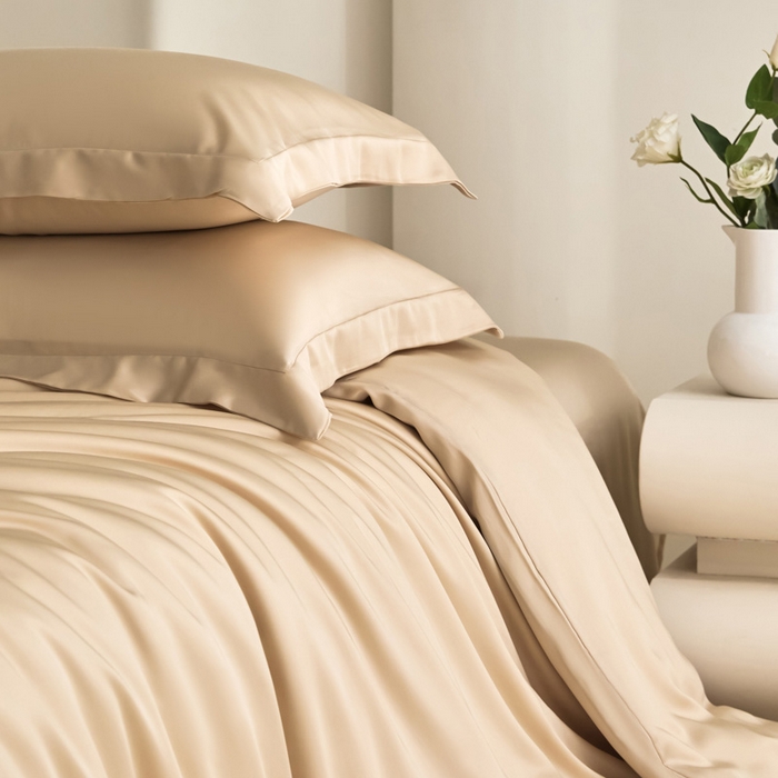 91家纺网 家纺一手货源 找家纺 禧澜庭 2026新款纯色夏季凉感天丝四件套莱赛尔纤维冰丝四件套 香香槟