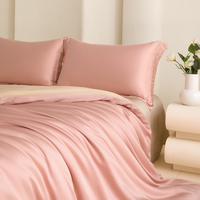 禧澜庭 2026新款纯色夏季凉感天丝四件套莱赛尔纤维冰丝四件套 莲粉香槟