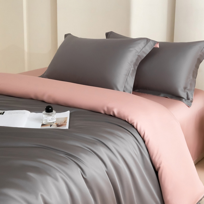 91家纺网 家纺一手货源 找家纺 禧澜庭 2026新款纯色夏季凉感天丝四件套莱赛尔纤维冰丝四件套 云灰莲粉