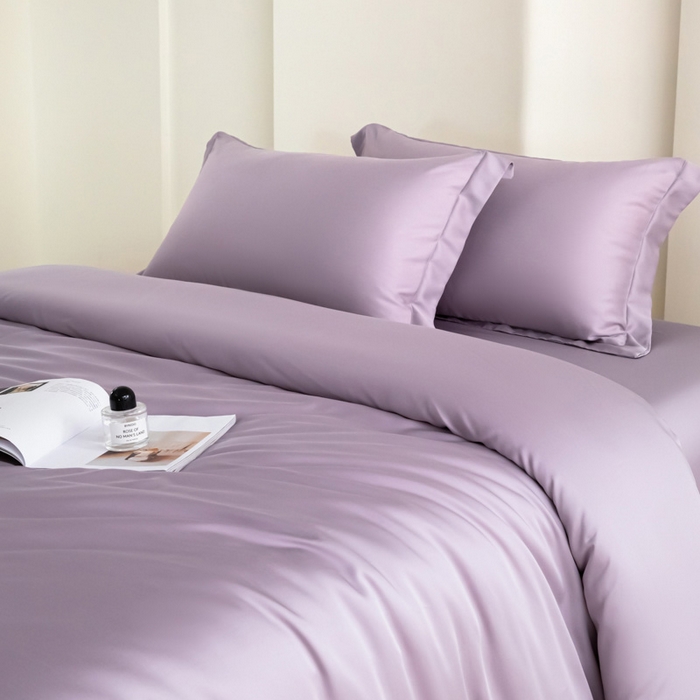 91家纺网 家纺一手货源 找家纺 禧澜庭 2026新款纯色夏季凉感天丝四件套莱赛尔纤维冰丝四件套 风信紫