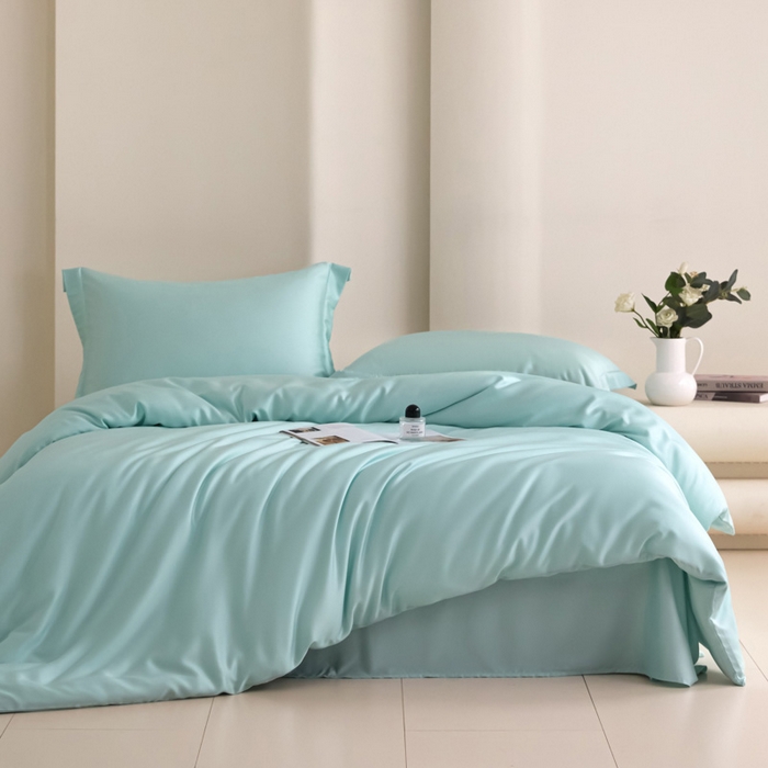 91家纺网 家纺一手货源 找家纺 禧澜庭 2026新款纯色夏季凉感天丝四件套莱赛尔纤维冰丝四件套 云朵蓝