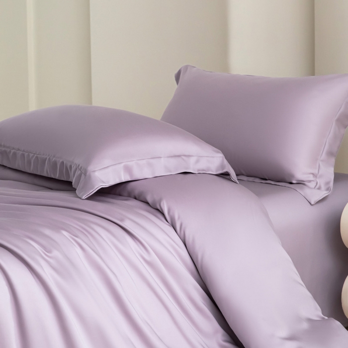 91家纺网 家纺一手货源 找家纺 禧澜庭 2026新款纯色夏季凉感天丝四件套莱赛尔纤维冰丝四件套 风信紫