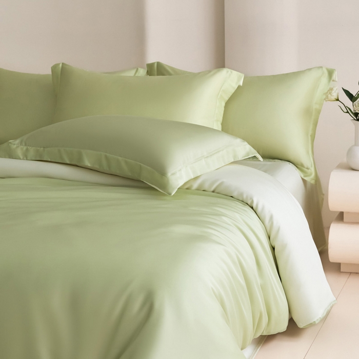 91家纺网 家纺一手货源 找家纺 禧澜庭 2026新款纯色夏季凉感天丝四件套莱赛尔纤维冰丝四件套 若草乳白