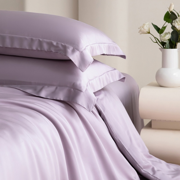 91家纺网 家纺一手货源 找家纺 禧澜庭 2026新款纯色夏季凉感天丝四件套莱赛尔纤维冰丝四件套 风信紫