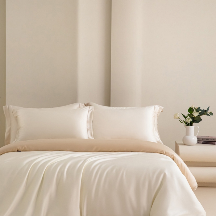 91家纺网 家纺一手货源 找家纺 禧澜庭 2026新款纯色夏季凉感天丝四件套莱赛尔纤维冰丝四件套 玉乳香槟