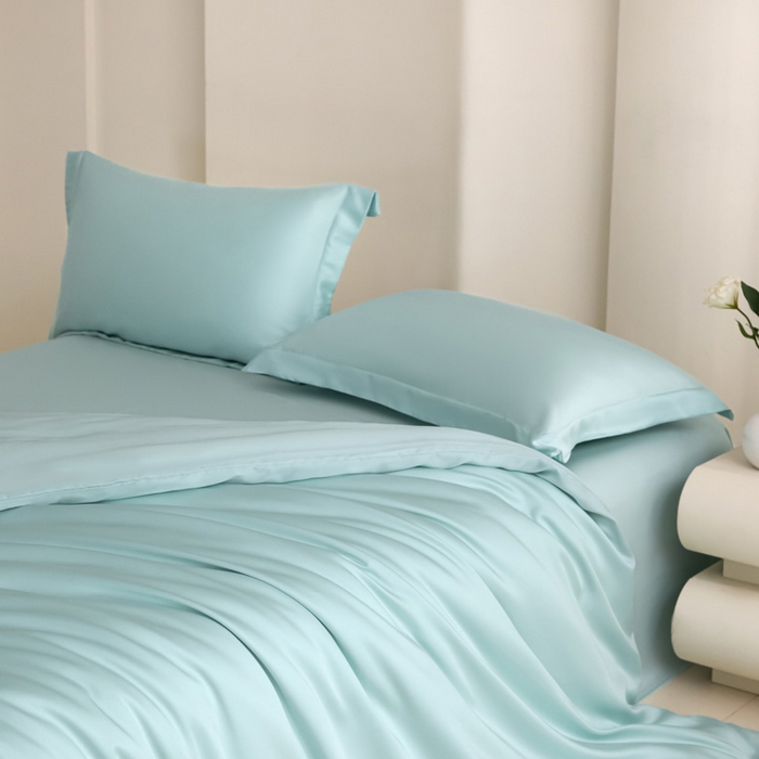 91家纺网 家纺一手货源 找家纺 禧澜庭 2026新款纯色夏季凉感天丝四件套莱赛尔纤维冰丝四件套 云朵蓝