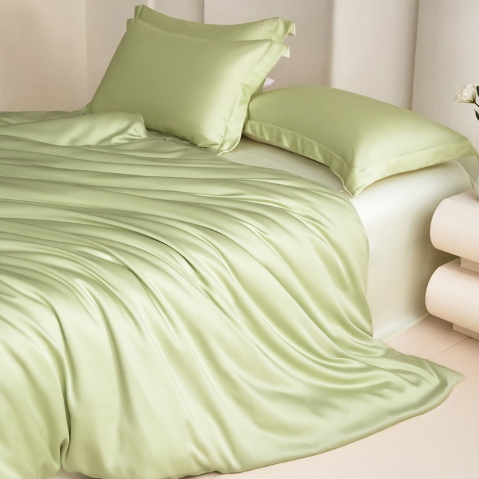 91家纺网 家纺一手货源 找家纺 禧澜庭 2026新款纯色夏季凉感天丝四件套莱赛尔纤维冰丝四件套 若草乳白