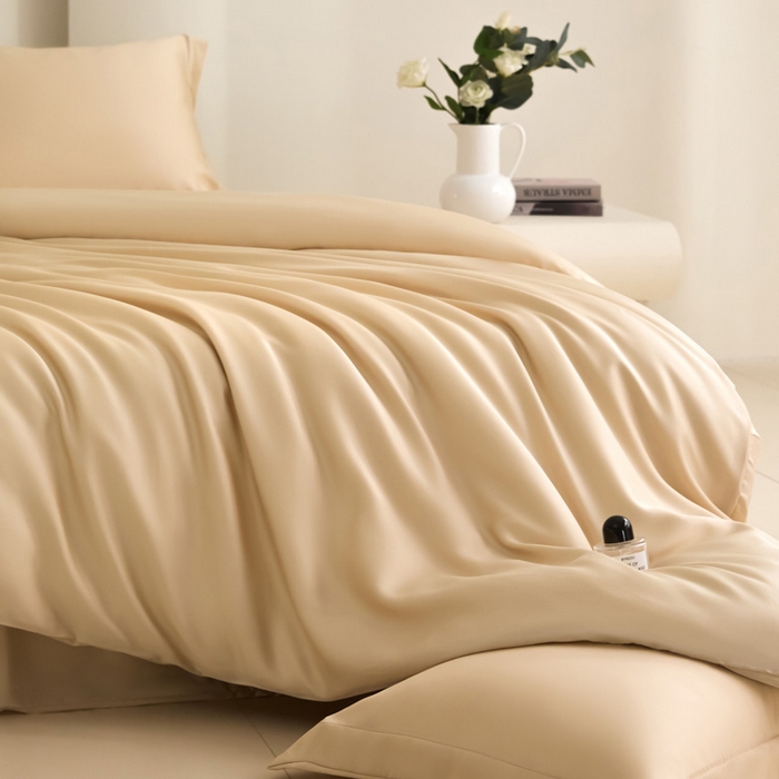 91家纺网 家纺一手货源 找家纺 禧澜庭 2026新款纯色夏季凉感天丝四件套莱赛尔纤维冰丝四件套 香香槟