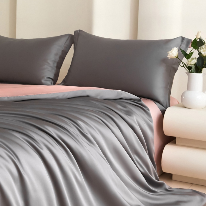 禧澜庭 2026新款纯色夏季凉感天丝四件套莱赛尔纤维冰丝四件套 云灰莲粉