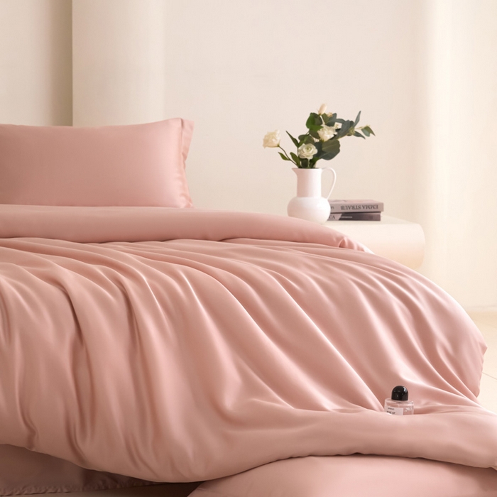 91家纺网 家纺一手货源 找家纺 禧澜庭 2026新款纯色夏季凉感天丝四件套莱赛尔纤维冰丝四件套 莲花粉