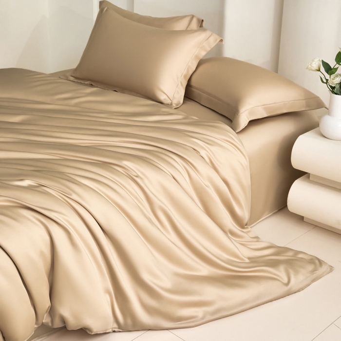 91家纺网 家纺一手货源 找家纺 禧澜庭 2026新款纯色夏季凉感天丝四件套莱赛尔纤维冰丝四件套 香香槟