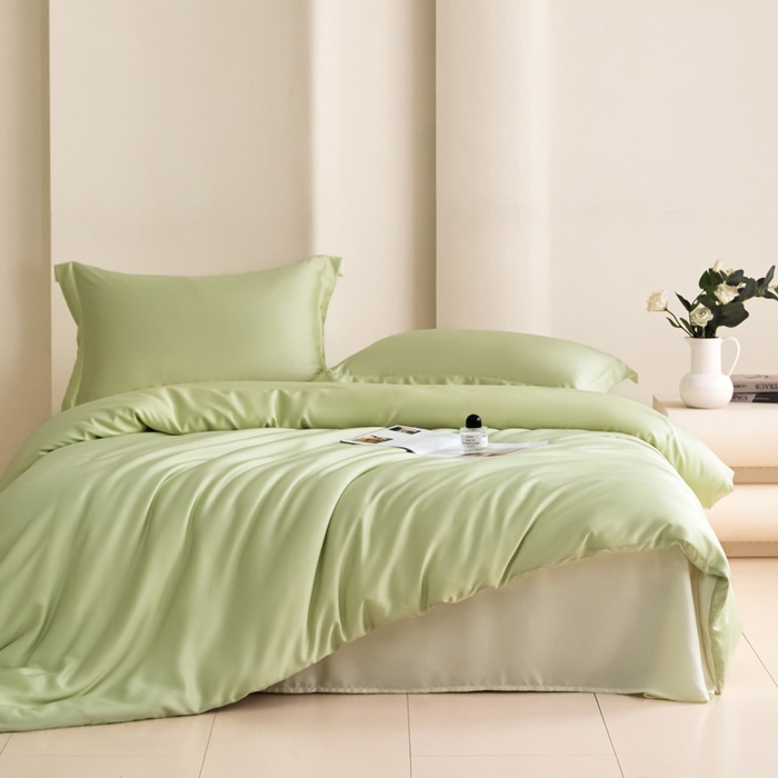 91家纺网 家纺一手货源 找家纺 禧澜庭 2026新款纯色夏季凉感天丝四件套莱赛尔纤维冰丝四件套 若草乳白