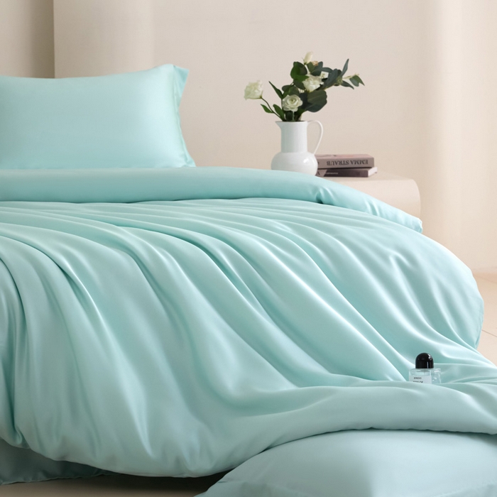 91家纺网 家纺一手货源 找家纺 禧澜庭 2026新款纯色夏季凉感天丝四件套莱赛尔纤维冰丝四件套 云朵蓝