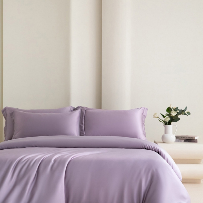 91家纺网 家纺一手货源 找家纺 禧澜庭 2026新款纯色夏季凉感天丝四件套莱赛尔纤维冰丝四件套 风信紫