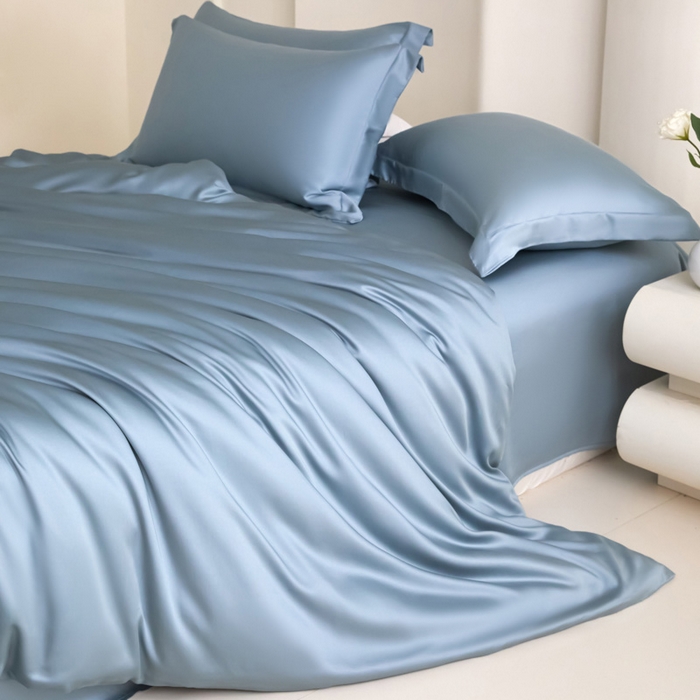 91家纺网 家纺一手货源 找家纺 禧澜庭 2026新款纯色夏季凉感天丝四件套莱赛尔纤维冰丝四件套 静雅蓝