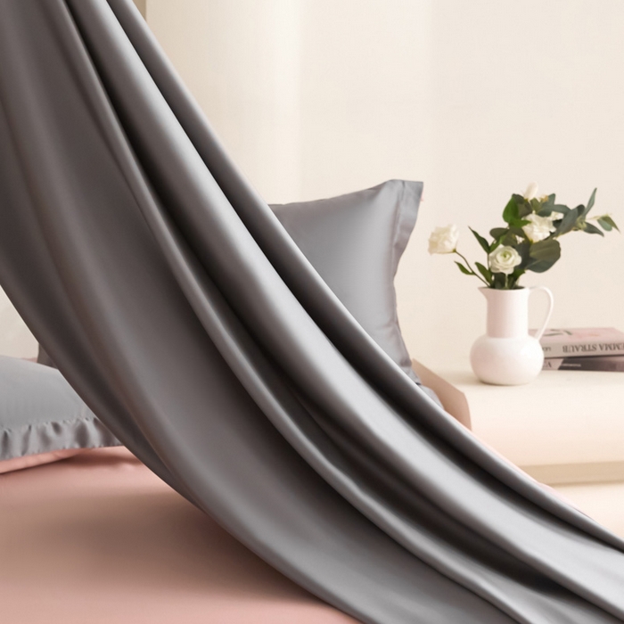 91家纺网 家纺一手货源 找家纺 禧澜庭 2026新款纯色夏季凉感天丝四件套莱赛尔纤维冰丝四件套 云灰莲粉