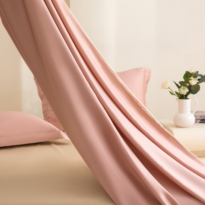 91家纺网 家纺一手货源 找家纺 禧澜庭 2026新款纯色夏季凉感天丝四件套莱赛尔纤维冰丝四件套 莲粉香槟