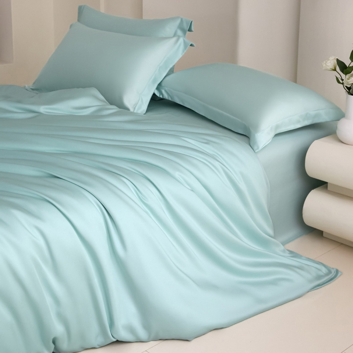 91家纺网 家纺一手货源 找家纺 禧澜庭 2026新款纯色夏季凉感天丝四件套莱赛尔纤维冰丝四件套 云朵蓝