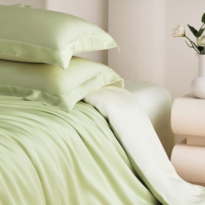 91家纺网 家纺一手货源 找家纺 禧澜庭 2026新款纯色夏季凉感天丝四件套莱赛尔纤维冰丝四件套 若草乳白