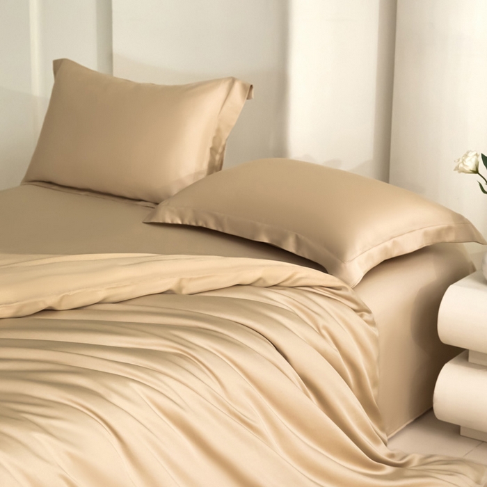 91家纺网 家纺一手货源 找家纺 禧澜庭 2026新款纯色夏季凉感天丝四件套莱赛尔纤维冰丝四件套 香香槟