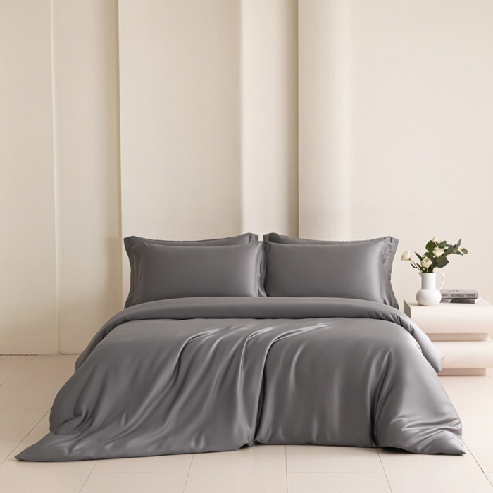 91家纺网 家纺一手货源 找家纺 禧澜庭 2026新款纯色夏季凉感天丝四件套莱赛尔纤维冰丝四件套 夏云灰