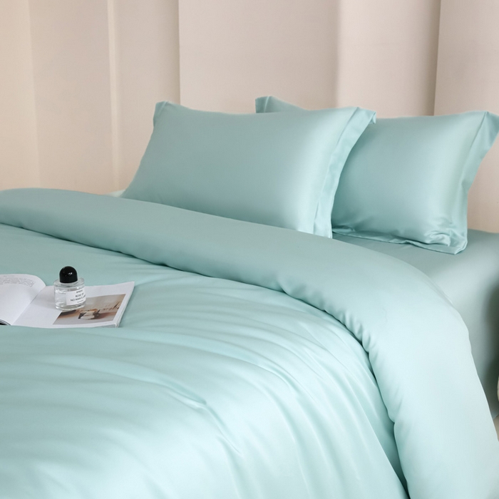 91家纺网 家纺一手货源 找家纺 禧澜庭 2026新款纯色夏季凉感天丝四件套莱赛尔纤维冰丝四件套 云朵蓝