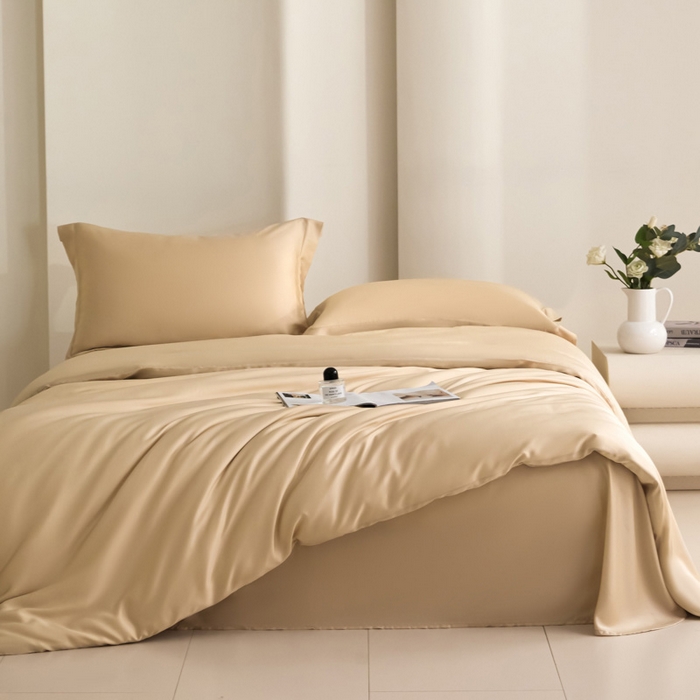 91家纺网 家纺一手货源 找家纺 禧澜庭 2026新款纯色夏季凉感天丝四件套莱赛尔纤维冰丝四件套 香香槟