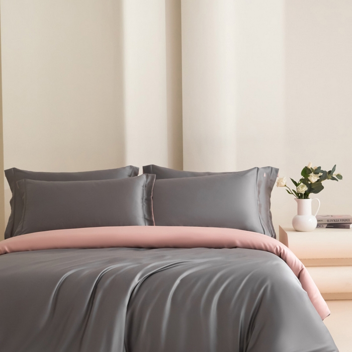 91家纺网 家纺一手货源 找家纺 禧澜庭 2026新款纯色夏季凉感天丝四件套莱赛尔纤维冰丝四件套 云灰莲粉