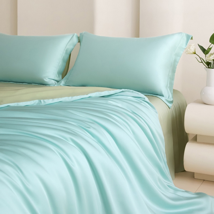 禧澜庭 2026新款纯色夏季凉感天丝四件套莱赛尔纤维冰丝四件套 云蓝若草