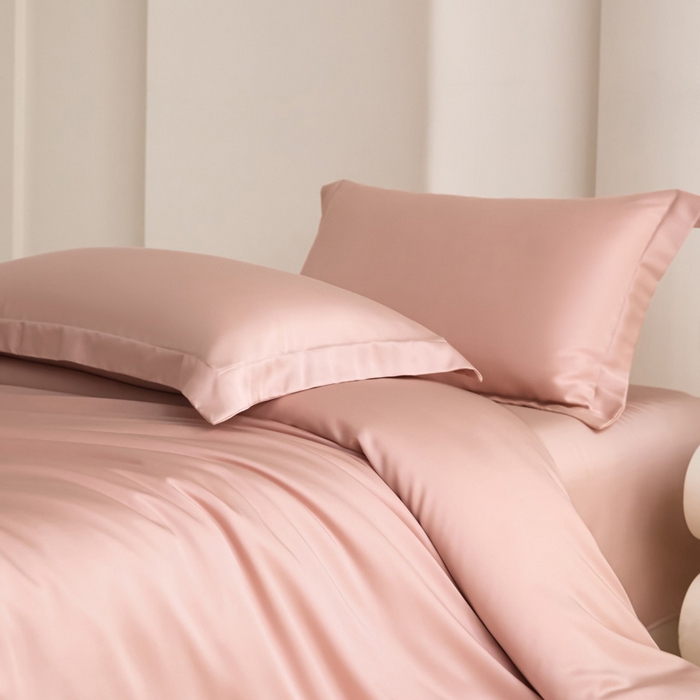 91家纺网 家纺一手货源 找家纺 禧澜庭 2026新款纯色夏季凉感天丝四件套莱赛尔纤维冰丝四件套 莲花粉