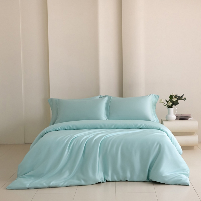 91家纺网 家纺一手货源 找家纺 禧澜庭 2026新款纯色夏季凉感天丝四件套莱赛尔纤维冰丝四件套 云朵蓝