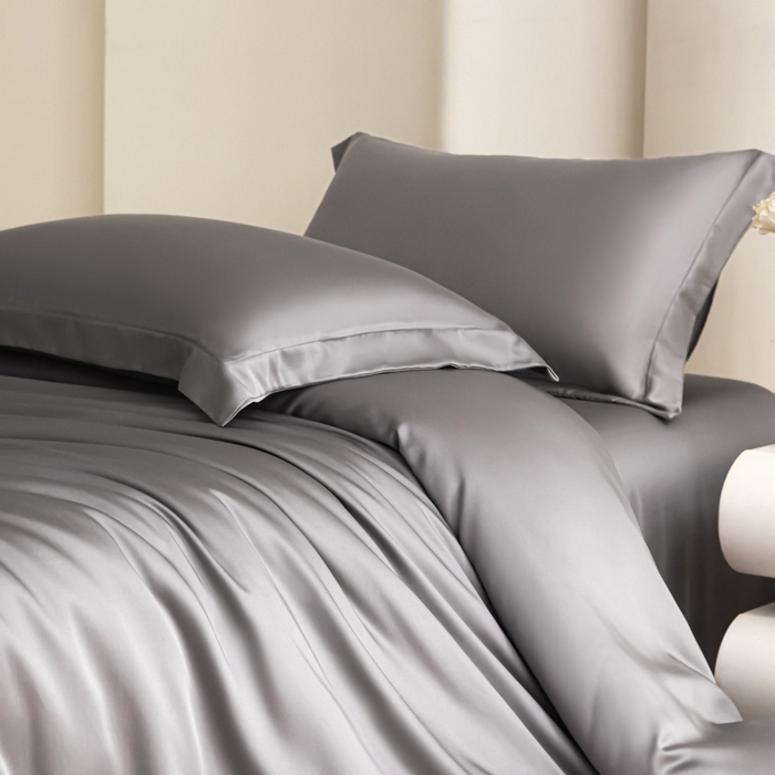 91家纺网 家纺一手货源 找家纺 禧澜庭 2026新款纯色夏季凉感天丝四件套莱赛尔纤维冰丝四件套 夏云灰