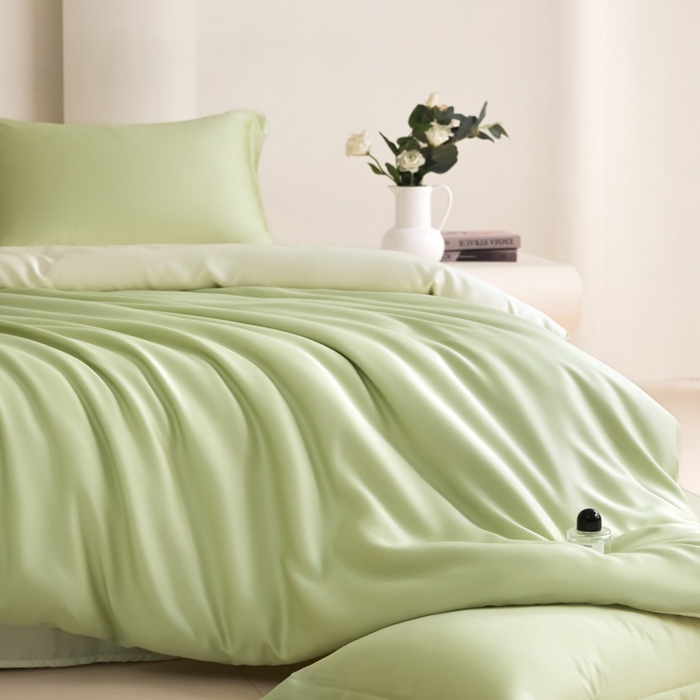 91家纺网 家纺一手货源 找家纺 禧澜庭 2026新款纯色夏季凉感天丝四件套莱赛尔纤维冰丝四件套 若草乳白