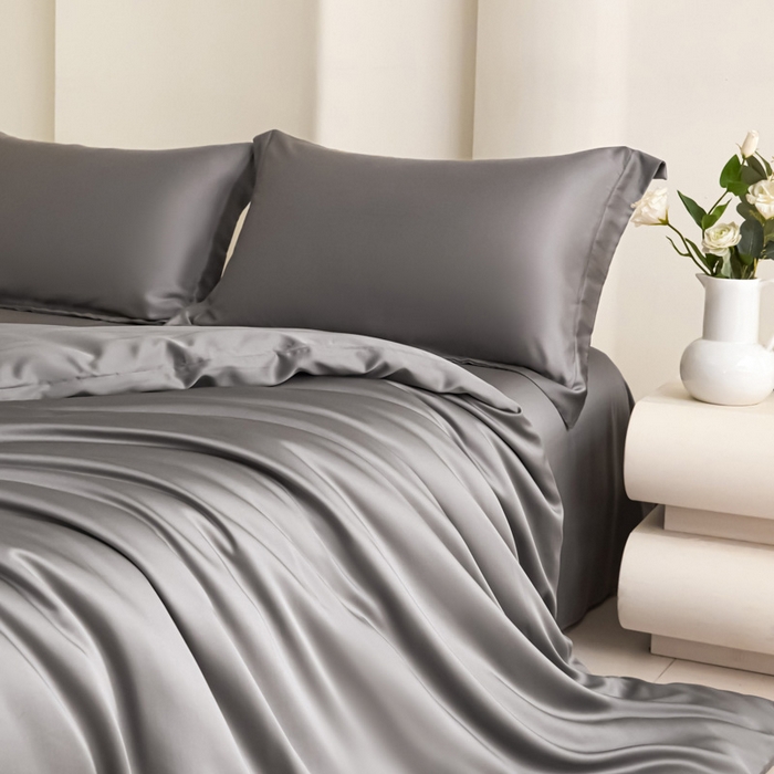 91家纺网 家纺一手货源 找家纺 禧澜庭 2026新款纯色夏季凉感天丝四件套莱赛尔纤维冰丝四件套 夏云灰