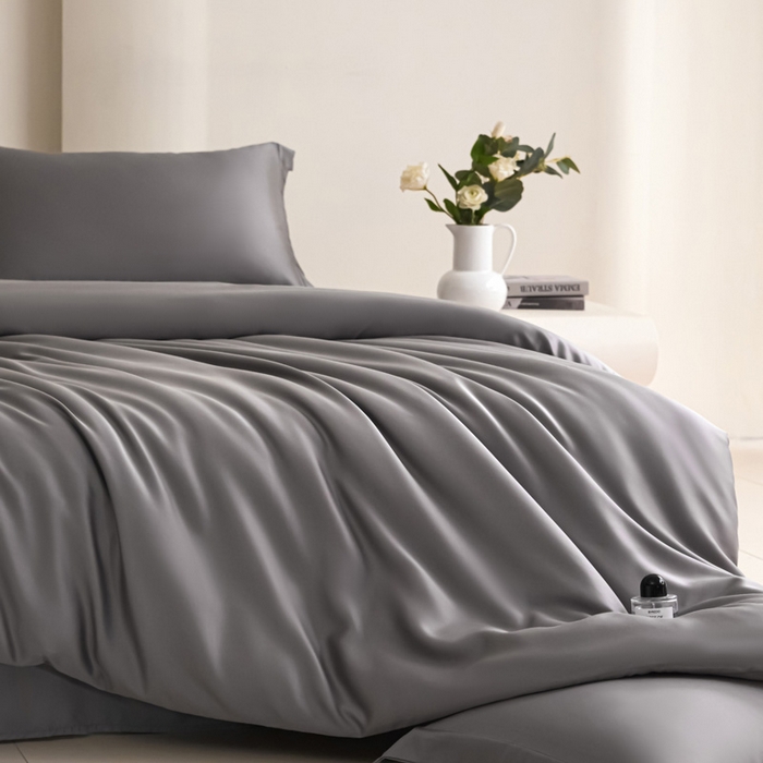 91家纺网 家纺一手货源 找家纺 禧澜庭 2026新款纯色夏季凉感天丝四件套莱赛尔纤维冰丝四件套 夏云灰