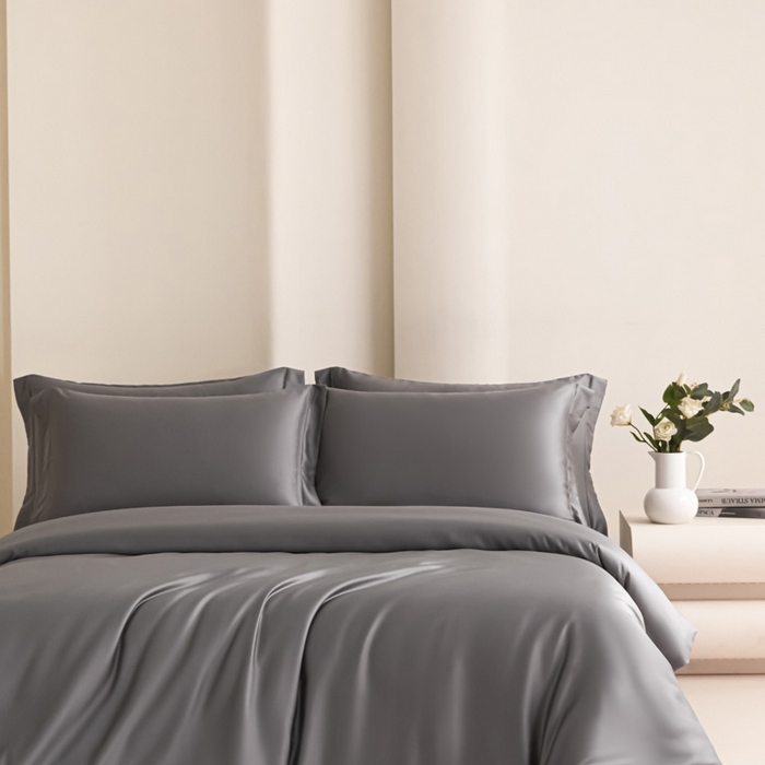 91家纺网 家纺一手货源 找家纺 禧澜庭 2026新款纯色夏季凉感天丝四件套莱赛尔纤维冰丝四件套 夏云灰